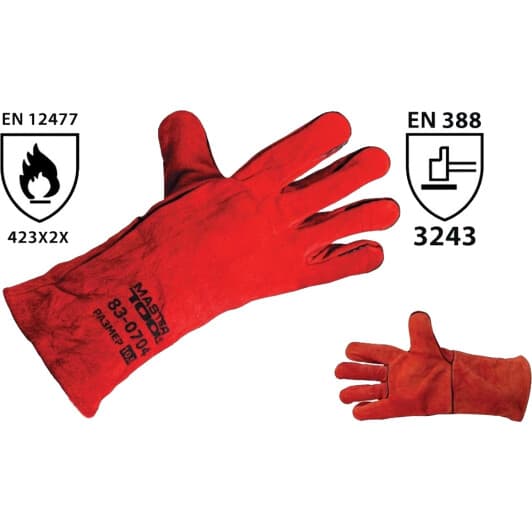 Краги MasterTool кожаные класс АВ красные