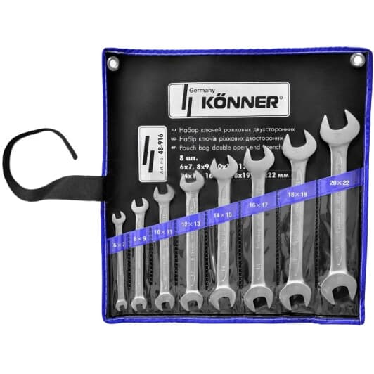 Набор ключей рожковых KONNER-KOREA 48-916 6x7-20x22 мм 8 шт