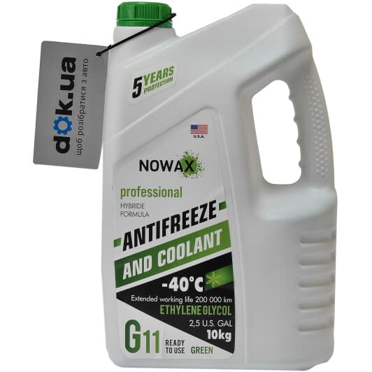Nowax G11 зеленый -40 °C, 10 л (NX10003) готовый антифриз