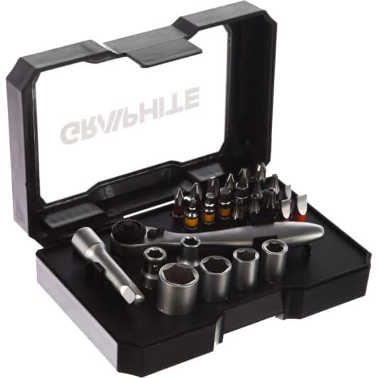 Набор бит и торцевых головок с держателем и трещоткой Graphite 56h604 26 шт.