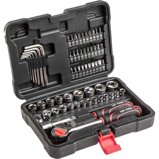 Набор бит и торцевых головок с держателем и трещоткой Top Tools 38D515 30 шт.