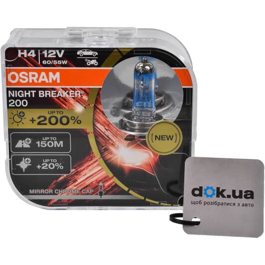 Автолампа Osram Night Breaker 200 H4 P43t 55 W прозоро-блакитна 64193NB200-HCB
