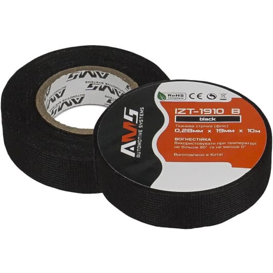 Ізоляційна стрічка AMS IZT-1910B чорна тканина 19 мм х 10 м