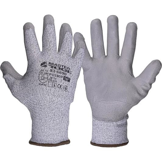 Рукавички робочі MasterTool трикотажні з поліуретановим покриттям сірі