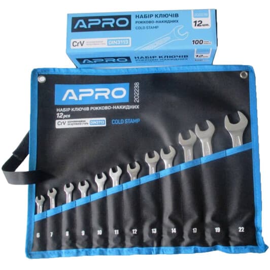 Набір ключів ріжково-накидних Apro 202238 6-22 мм 12 шт