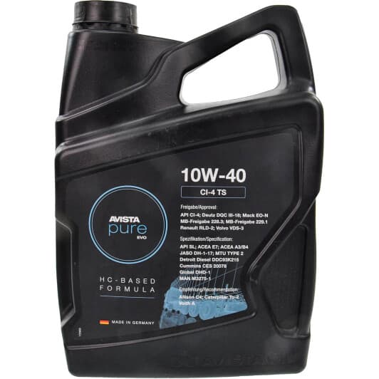 AVISTA Pure EVO CI-4 TS 10W-40 (5 л) моторное масло