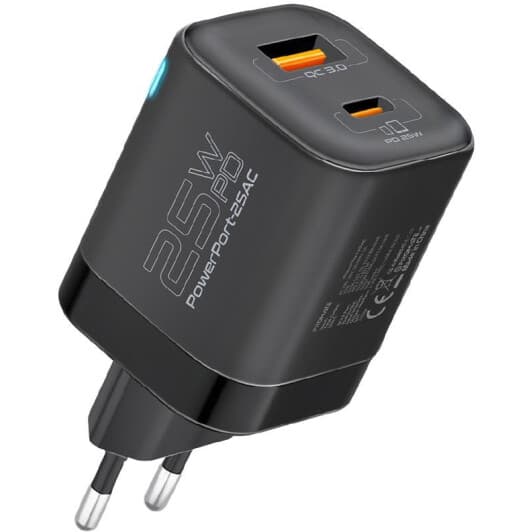 Мережевий зарядний пристрій Promate PowerPort-25AC Series powerport-25ac.black 25 Вт