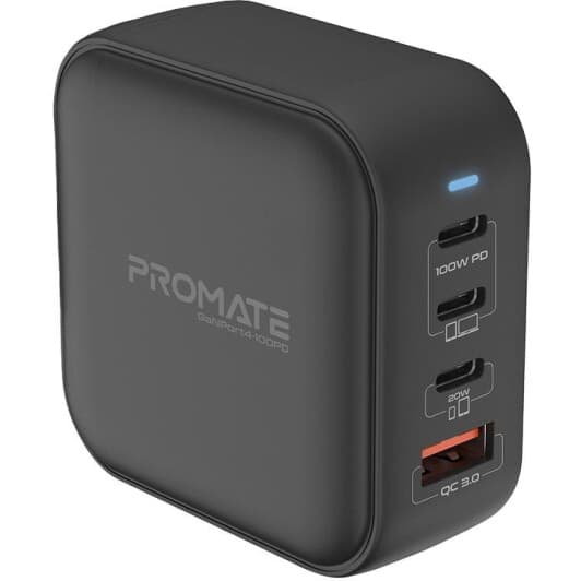 Мережевий зарядний пристрій Promate GaNPort4-100PD Series GANPORT4-100PD.BLACK 100 Вт