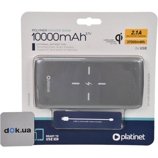 Повербанк Platinet QI Wireless Charging 10000 mAh
