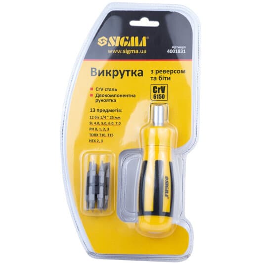Викрутка реверсивна з набором бит Sigma 4001831