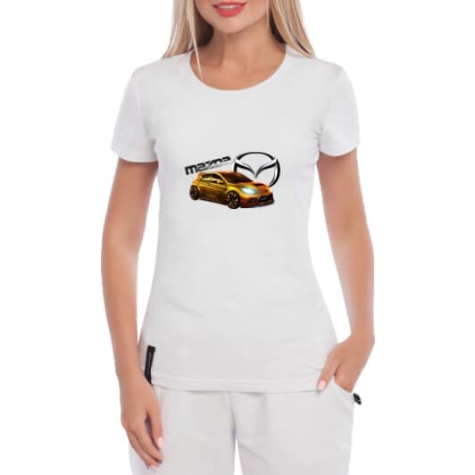 Футболка жіноча Globuspioner класична Mazda 3 Gold біла принт спереду