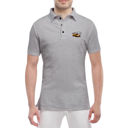 Футболка мужская Globuspioner поло Mazda 3 Gold Logo серая принт спереди