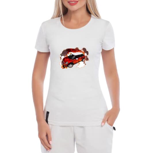 Футболка жіноча Globuspioner класична Mini Cooper 2 біла принт спереду