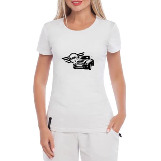 Футболка жіноча Globuspioner класична Mini Cooper 3 біла принт спереду