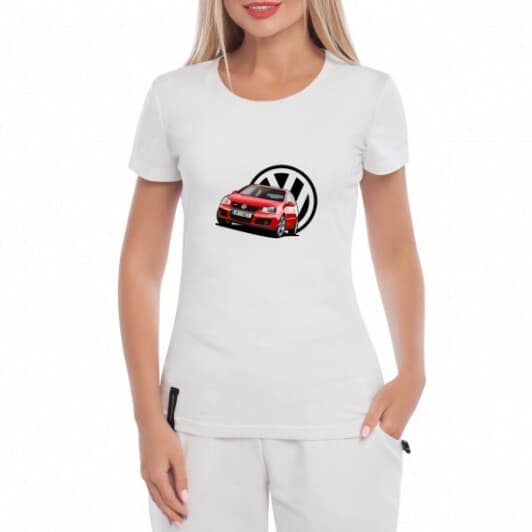 Футболка женская Globuspioner классическая VW Golf GTI белая принт спереди