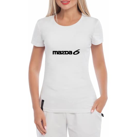 Футболка женская Globuspioner классическая Mazda 6 белая принт спереди