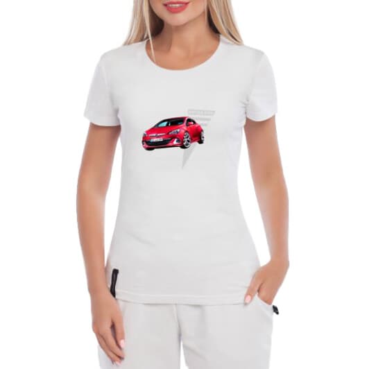 Футболка женская Globuspioner классическая Opel Astra GTC белая принт спереди