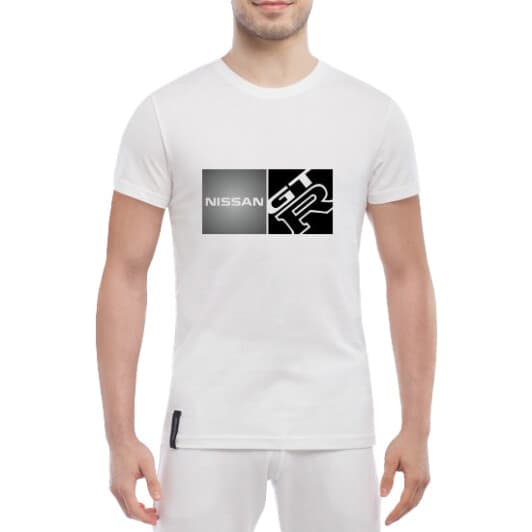 Футболка мужская Globuspioner классическая Nissan GTR Black белая принт спереди