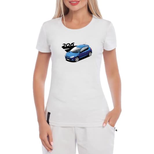 Футболка женская Globuspioner классическая Peugoet 206 белая принт спереди
