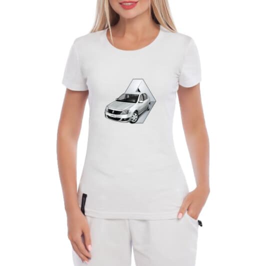 Футболка женская Globuspioner классическая Renault Logan Silver белая принт спереди