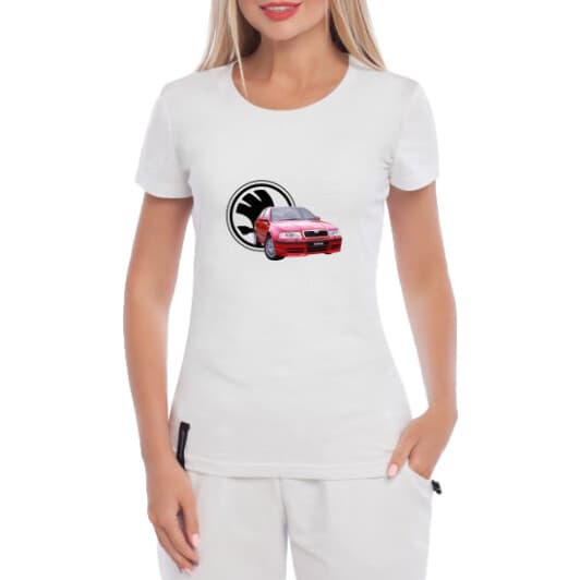 Футболка жіноча Globuspioner класична Skoda Octavia біла принт спереду