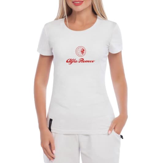 Футболка жіноча Globuspioner класична Alfa Romeo Logo біла принт спереду