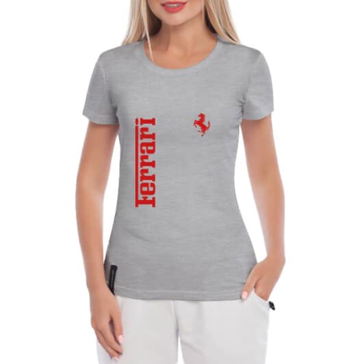 Футболка женская Globuspioner классическая Ferrari Logo серая принт спереди