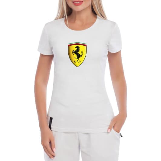 Футболка женская Globuspioner классическая Ferrari Logo 3D белая принт спереди