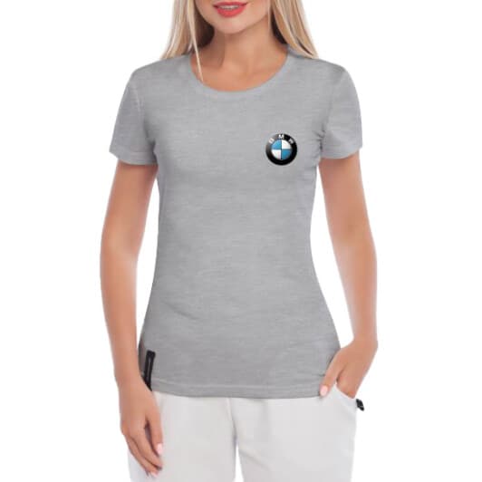 Футболка женская Globuspioner классическая BMW Logo серая принт спереди