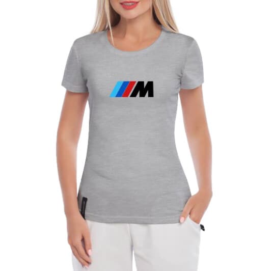 Футболка женская Globuspioner классическая BMW M Big Logo серая принт спереди