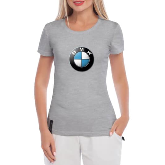 Футболка женская Globuspioner классическая BMW Big Logo серая принт спереди