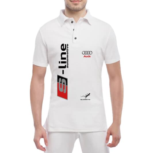 Футболка мужская Globuspioner поло Audi S-Line белая принт спереди