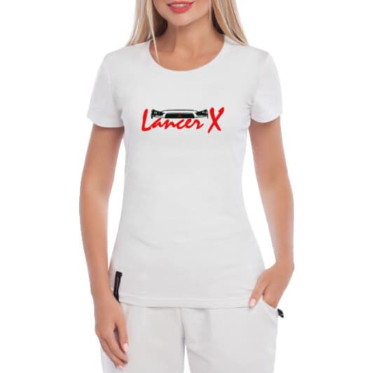 Футболка женская Globuspioner классическая Lancer X белая принт спереди
