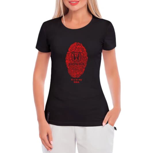 Футболка жіноча Globuspioner класична Honda DNA чорна принт спереду