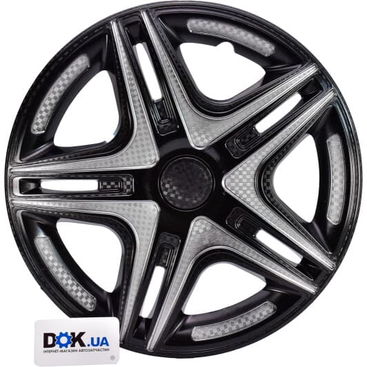 Комплект ковпаків на колеса Star Dakar колір чорний + сріблястий з карбоновою обробкою R14
