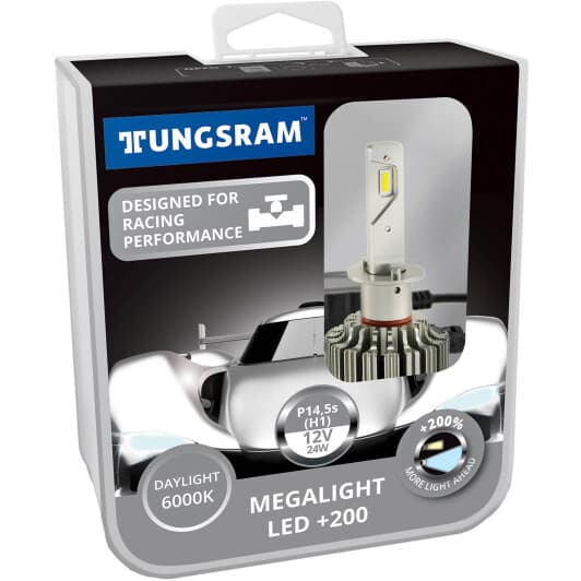 Автолампа Tungsram Megalight LED +200 H1 P14,5s 24 W 60410