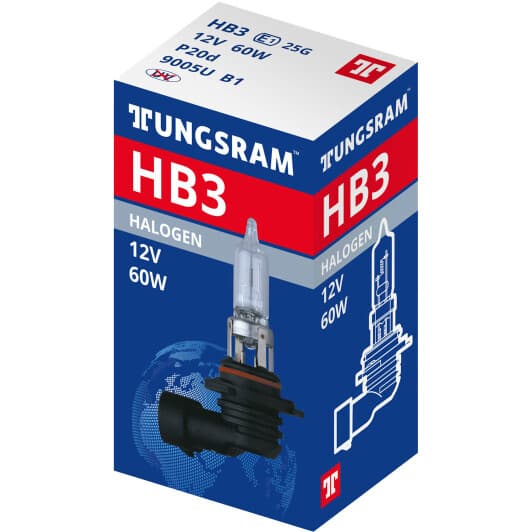 Автолампа Tungsram Standard HB3 P20d 60 W прозрачно-голубая 9005U