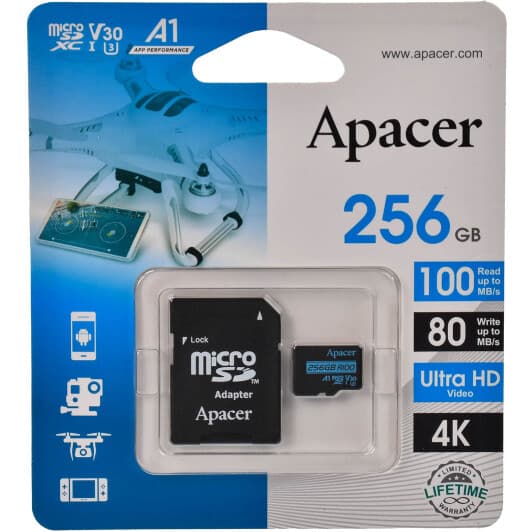 Карта памяти Apacer V30 microSDXC 256 ГБ с SD-адаптером