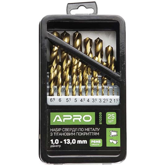 Набор сверл Apro спиральных по металлу 810209 1-13 мм 25 шт.
