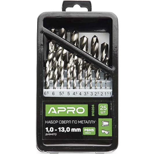 Набор сверл Apro спиральных по металлу 810204 1-13 мм 25 шт.
