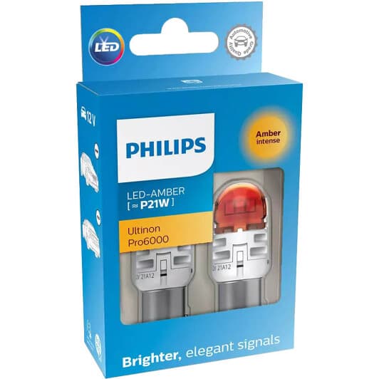 Автолампа Philips Ultinon Pro6000 P21W BA15s помаранчева 11498AU60X2