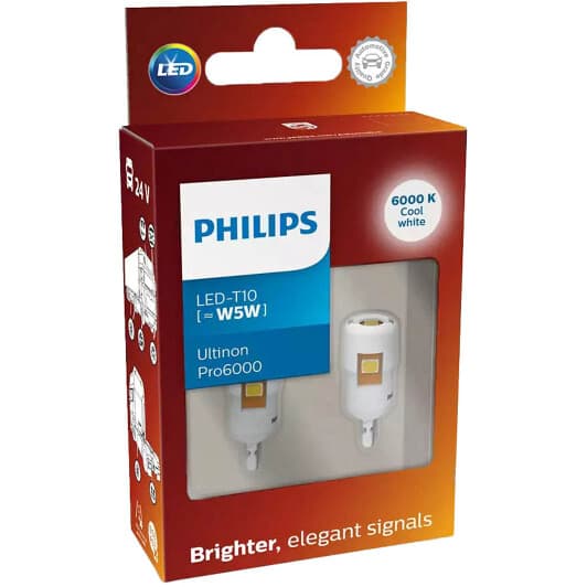 Автолампа Philips Ultinon Pro6000 W5W W2,1x9,5d 24961CU60X2