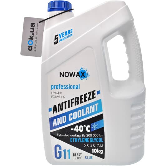 Nowax G11 синий -40 °C, 10 л (NX10002) готовый антифриз