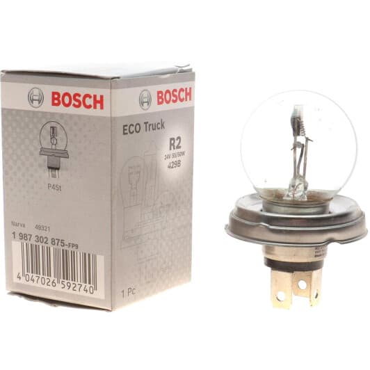 Автолампа Bosch ECO Truck R2 (Bilux) P45t 50 W біла 1987302875
