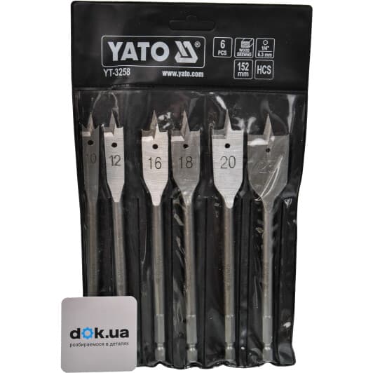 Набор сверл Yato перьевых по дереву YT-3258 10-25 мм 6 шт.