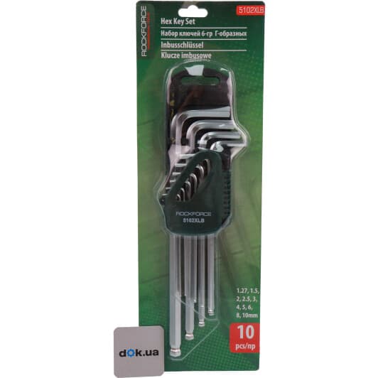 Набір ключів шестигранних Rockforce RF-5102XLB 1,27-10 мм з кулеподібним наконечником 10 шт