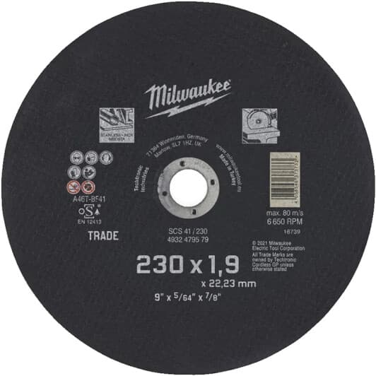 Круг отрезной Milwaukee Standard for Inox 4932479579 230 мм