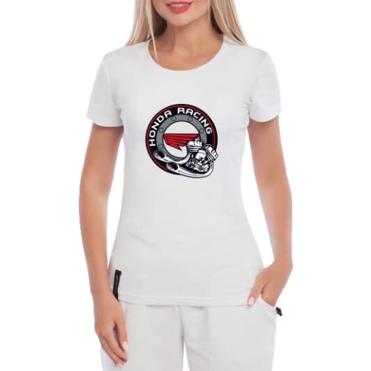 Футболка жіноча Globuspioner класична Honda Racing біла принт спереду
