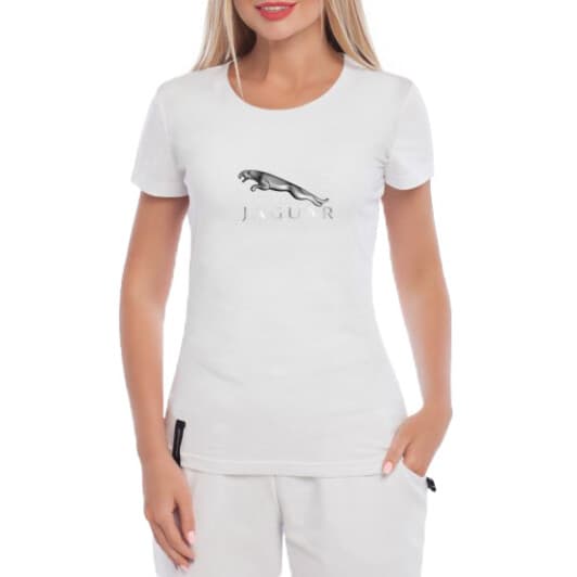 Футболка женская Globuspioner классическая Jaguar Logo 3D белая принт спереди
