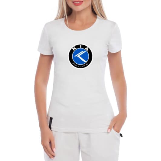 Футболка жіноча Globuspioner класична Kia Motors Blue біла принт спереду